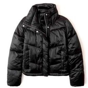 Abercrombie black satin mini puffer worn twice!